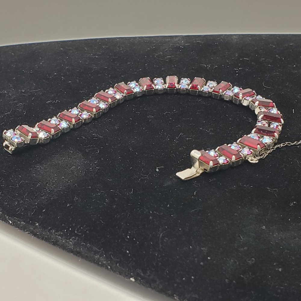 Signed Ruby Red Lucite & Austrian Crystal Bracelet - image 6